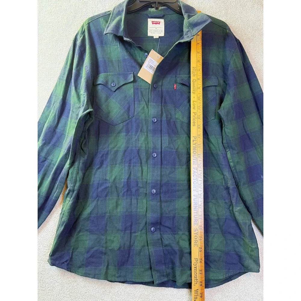 Levi's Flannel Shirt Mens Medium Pine Green Plaid Long Sleeve Button Down SEE